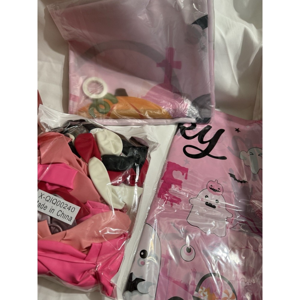 45 pc AIBIIN Happy Halloween Party Decoration Set Pink Spooky Ghost Backdrop Kit